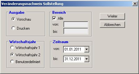 Maske Veränderungsnachweis Sollstellung