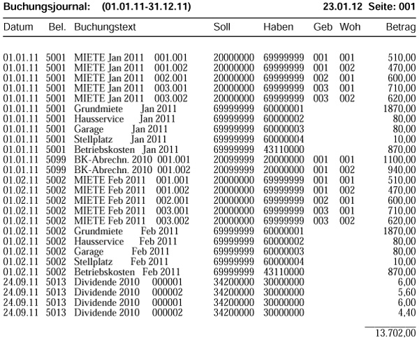 Liste Buchungsjournal