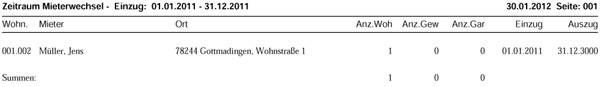 Liste Wohnungen - Liste Mieterwechsel