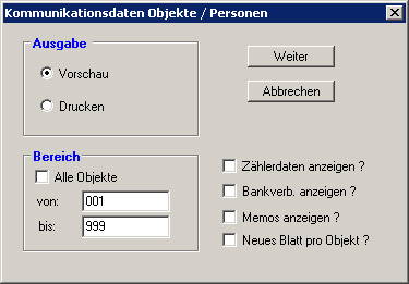 Maske Kommunikationsdaten - Objekte/Personen