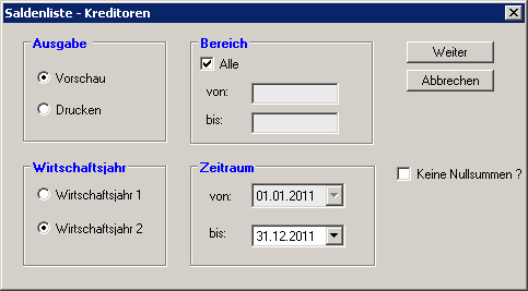 Maske Saldenliste Kreditoren
