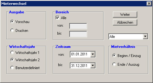 Maske Wohnungen - Liste Mieterwechsel